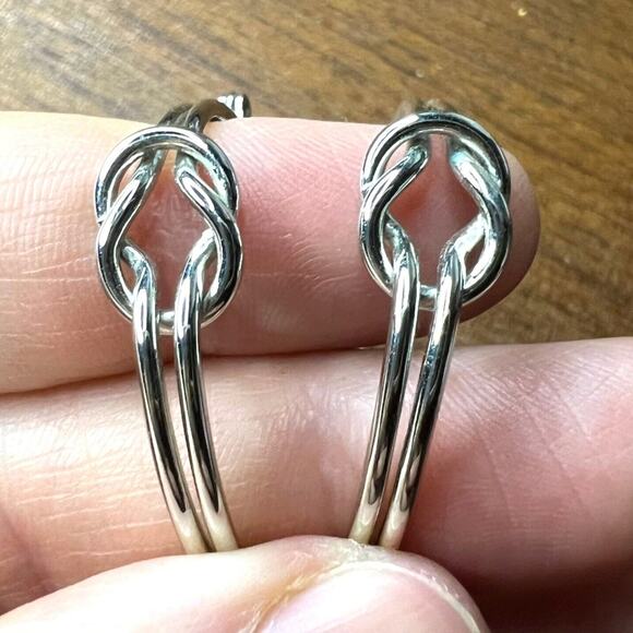 Womens Double Strand Metal Hoop Fashion Earrings Silver - Picture 4 of 7